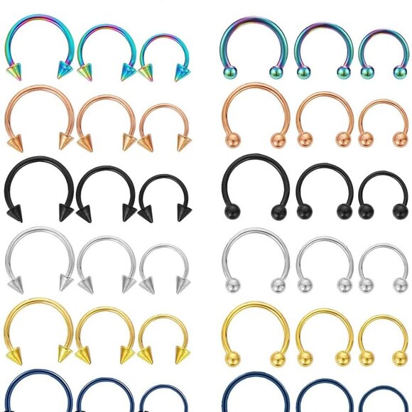 36PCS Stainless Steel Horseshoe Nose Septum Rings Variety Pack for Men Women - Picture 2 of 7
